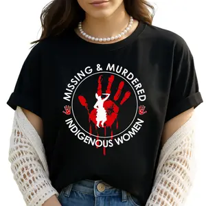 MMIW Indigenous Women Shirt – Red Hand Print Awareness Tee, Native American Activism Graphic T-Shirt, Social Justice Streetwear