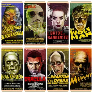 Universal Classic Monsters Complete Series Collector's Edition Canvas Poster, Vintage Horror Movie Poster Wall Art, Halloween-Themed Decor for Men's Bedrooms and Dorms, Must-Have Collectible for Horror Fans