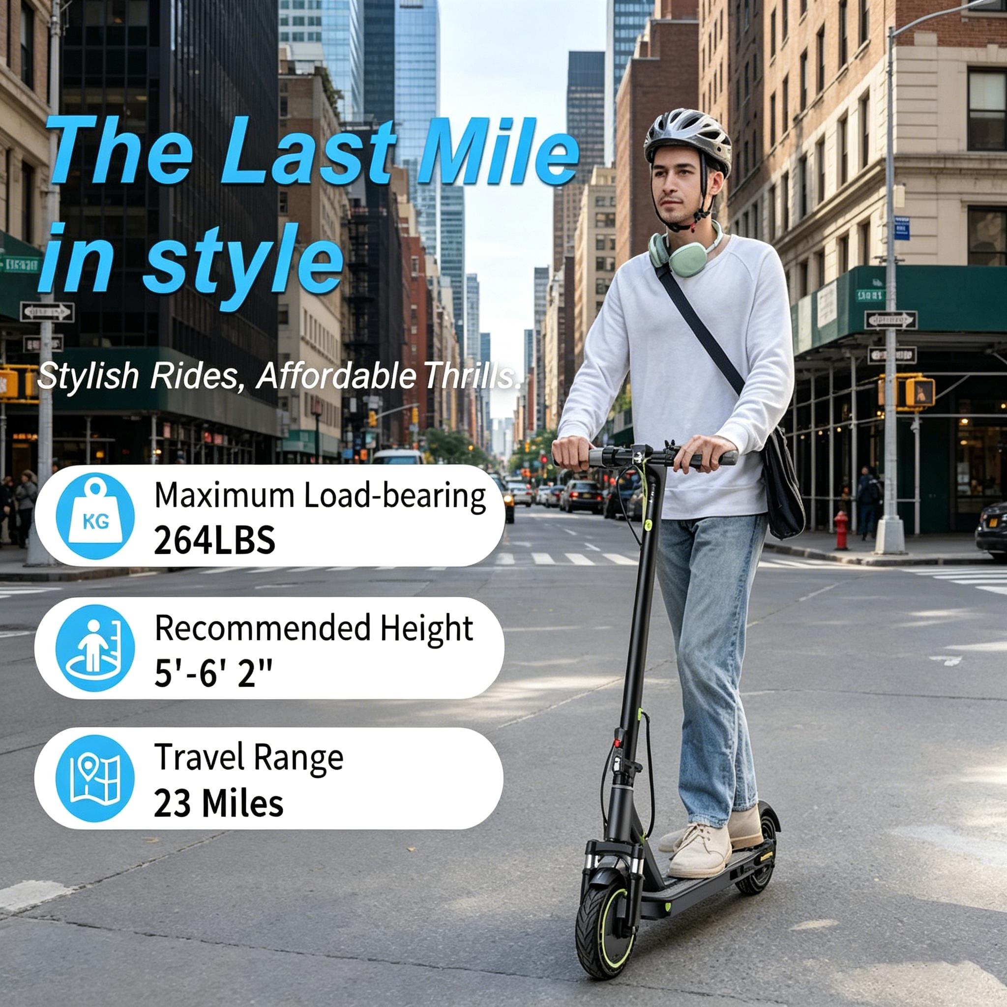 A Foldable Electric Scooter for Adults 8.5/10/14" Solid Tires 350W/500W Up to 24 Miles Long Range Safe Dual Braking & App Control