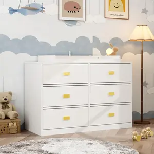 FUFU&GAGA 6 Drawer Dresser Modern White Chest of Drawers Bedroom Storage White (45.3" W x 18.9" D x 30.1" H)