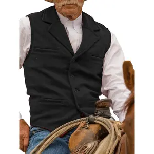 Men'S Wool Blend Vest |   Vintage Western Cowboy Style |   Sleeveless Herringbone Pattern |   Notched Lapel Collar |   Single-Breasted with Pockets |   Multi-Size XS-XXXL |   Ideal for Weddings, Formal Beige Suits