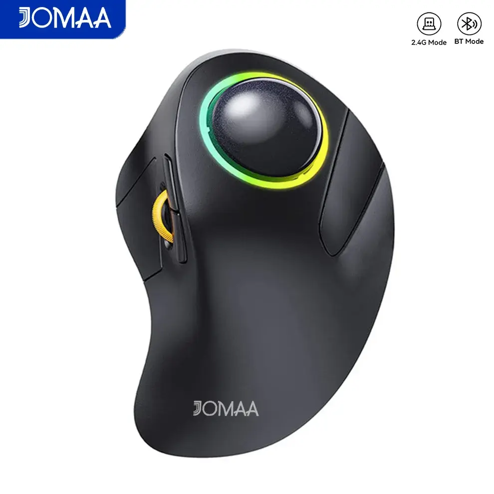 JOMAA Vertical Trackball Mouse RGB Backlit Bluetooth USB Wireless Erogonomic Mice Rollerball Mouse for Computer Laptop Mac Windows