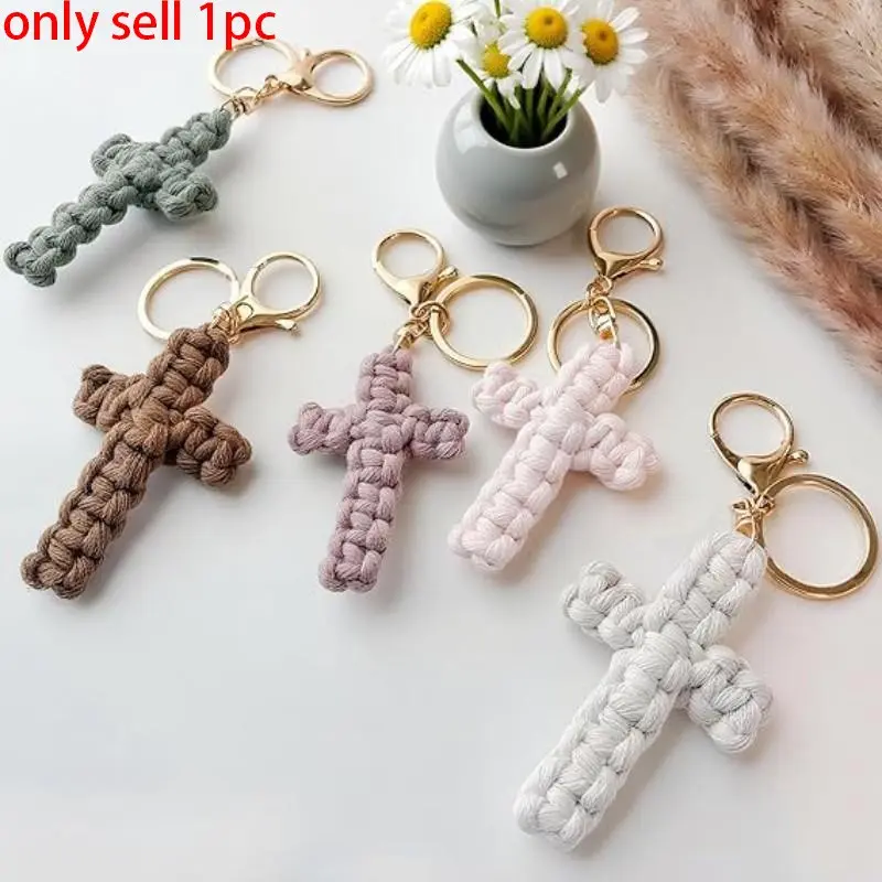 Handmade Cross Keychain, various colors Jesus Key Chain, Christian Car Accessory, Soft Handcrafted Cross Keyring, Bohemian Style Decor, Unisex Gift, Easter gift, Stylish Keychain, Crochet Keychain
