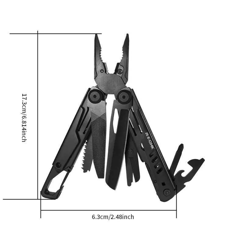 GHK Multifunctional Folded Knife-Pliers Portable Hand Tool, Reusable Foldable Versatile Outdoor Tool with Scissors & Hiking Buckle, Survival Supplies for Camping Adventures, Portable Hand Tools