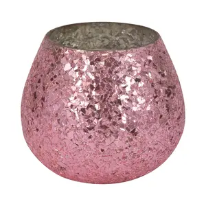 Glass, 5" 17 Oz Crackled Scented Candle, Pink Decor Gift