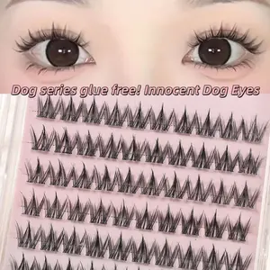 80 clusters of large capacity glue free dog series lazy person thick natural manga novice simulation eyelashes segmentation Puff Lash Clusters
