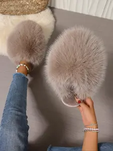 New Trendy Plush Fur Slippers, Valentine's Day Gift for Girls, Super Cute Fashion Warm Home Shoes, Fuzzy Warm Slippers, Anti-Slip Thick Sole Cotton Slippers