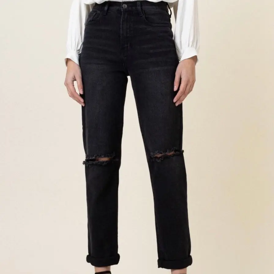 Becky Mom Jeans Plain Casual Black