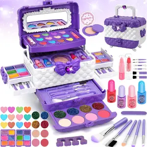 TikTokShopSpringGlowUp 54 Pcs Makeup Set - Washable Real Makeup Toy for Girls and Children, kids stuff for girls, Kids toys, Suitable for Birthday Parties and Holiday Gifts for Girls Over 3 Years Old, kids christmas gifts (Purple)