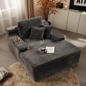 CAODOC Modern Boneless Chaise Lounge Upholstered Sectional Sleeper Sofa Bed - Living Room Decor Couch, Deep Soft Corduroy, Throw Pillows, No Assembly Required Indoor Sleeper Chair