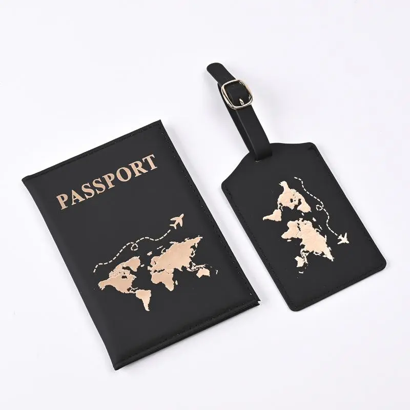 Passport Holder & Luggage Tag Set, 2 Counts/set PU Leather Passport Case, Passport Cover with Card Slot, Card Organizer, Travel Wallet, Travel Document Holder, Travel Accessories, Travel Essentials for Men & Women