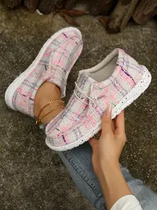 Women's Fashionable Plaid Pattern Lace Up Low Top Sneakers, Casual Comfortable Round Toe Shoes for Daily Wear, Female All-match Shoes for Daily Wear