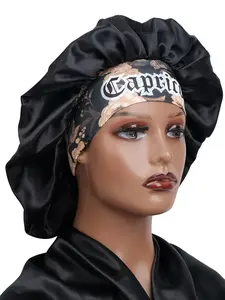 Letter Print Satin Sleep Bonnet, Adjustable Satin Bonnet, Soft Comfortable Sleeping Bonnet, Sleeping Bonnet for Women & Girls, Fashion Accessories for Daily Use, Haircare, Women Gifts