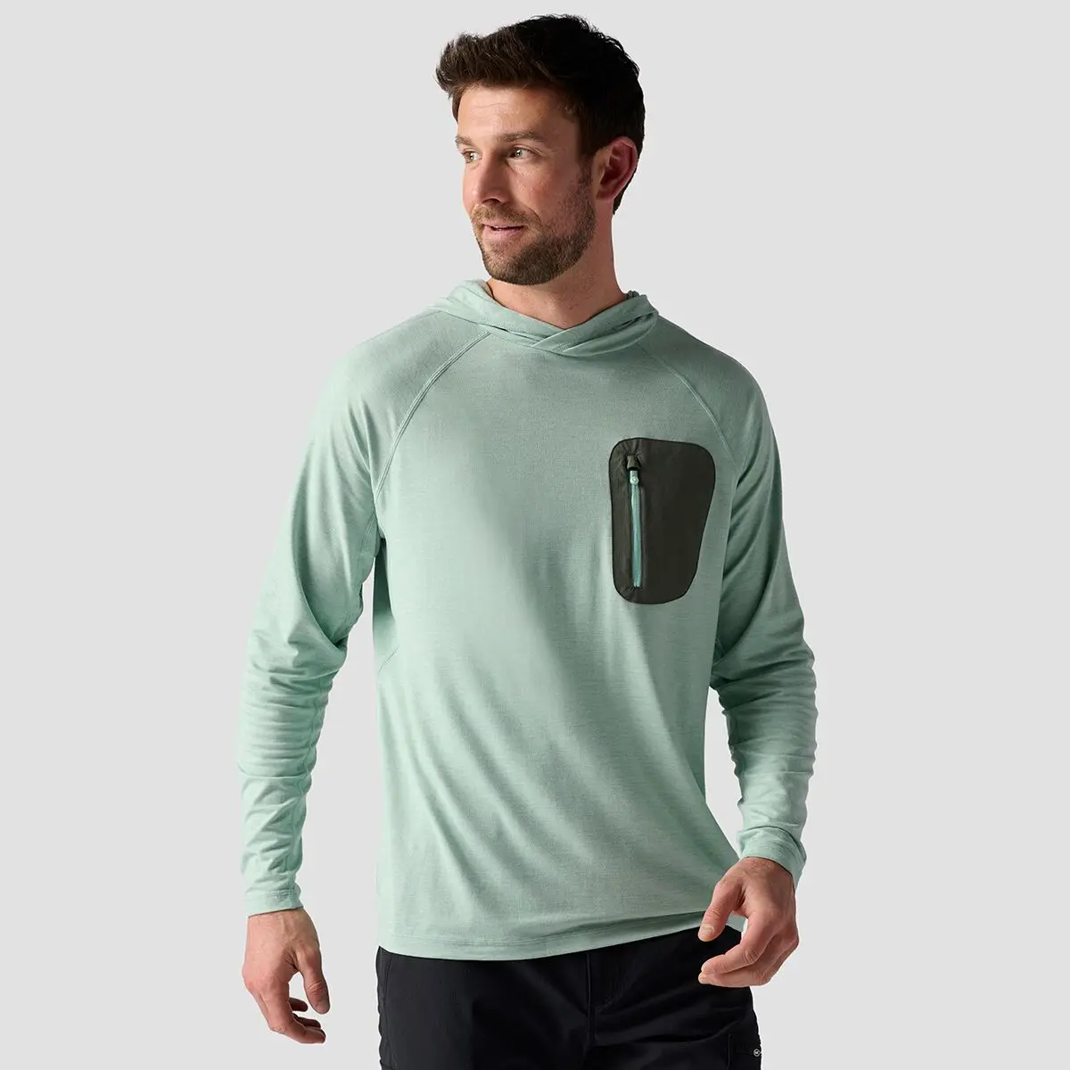 Men's Backcountry Destination Fitted Active Pullover Hoodie - Male, [[Face Fabric] 92% Polyester| 8% Spandex Peach Jersey| [Pocket Overlay] Stretch Ripstop