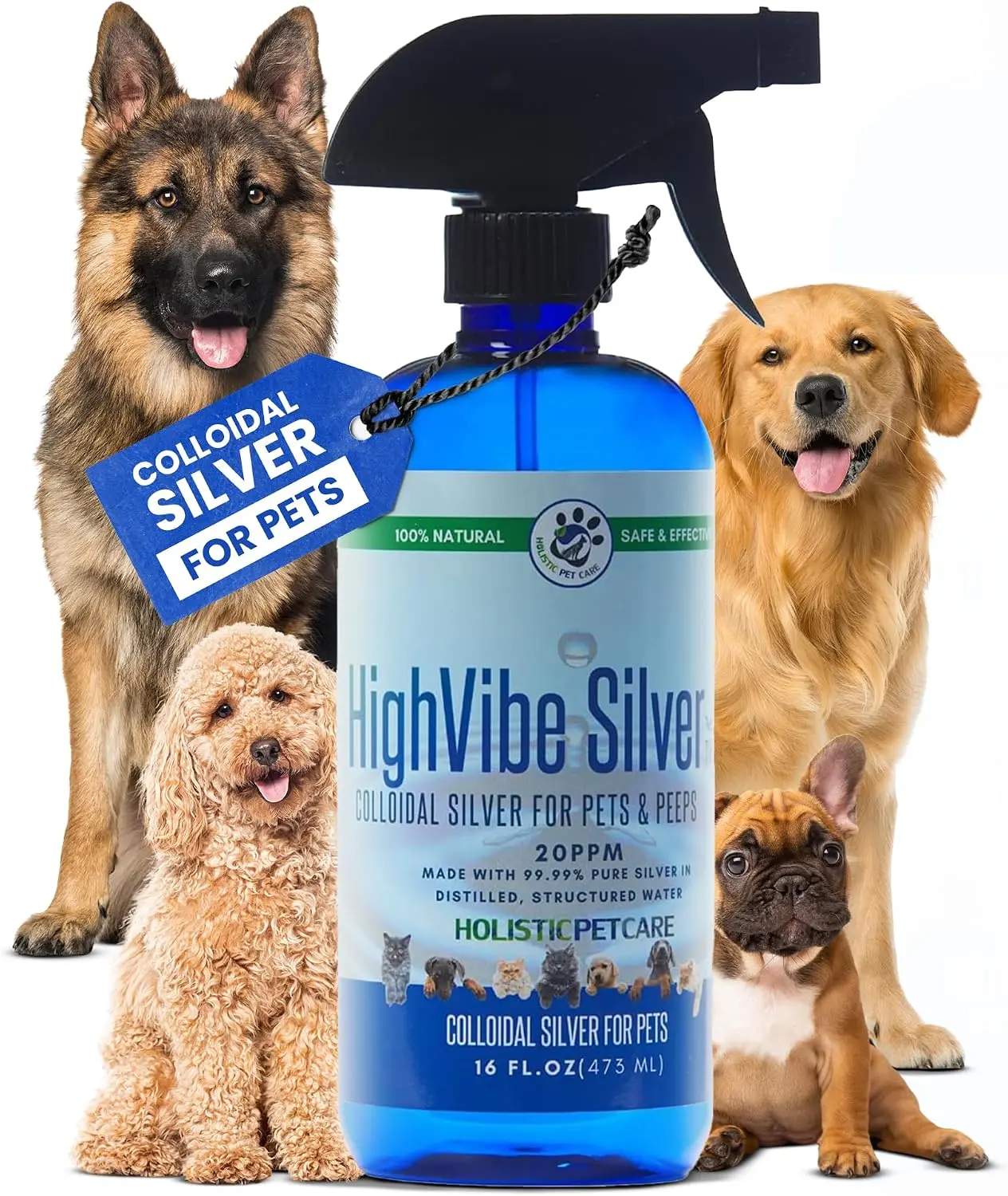 HOLISTIC PET CARE Colloidal Silver for Dogs, Cats, & Pet-20 PPM Spray(16oz) | Wound Care, Hot Spot Treatment, Skin Relief & Immune Support – All-Natural Pet Colloidal Silver Solution, Spray Bottle