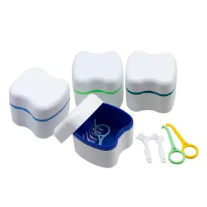 European Style Denture Storage Box with Cleaning Brush and Invisible Retainer Hook, Essential Denture Care Kit for Oral Hygiene Denture Care Tool