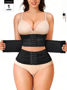 Women's Solid 3-sectional Hook & Eye Waist Trainer, High Stretch Tummy Control Corset for Daily Wear, Women Shapewear Clothes Adjustable Halloween dailydrip comfyessentials midsize tiktokshopbacktoschool Underwear