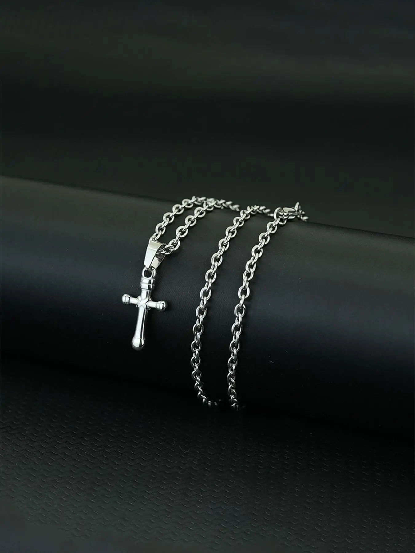 Men's Cross Pendant Necklace, Stainless Steel Chain Necklace, Religious Jewelry Gift in Christian Style, Prayer Accessory