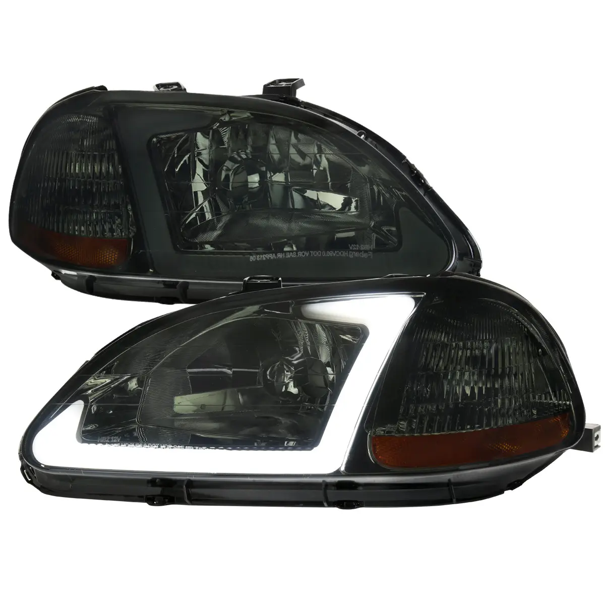 1996-1998 Honda Civic Coupe/Sedan LED Bar Factory Style Headlights (Chrome Housing/Smoked Lens)