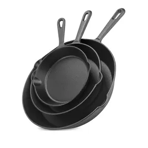 Cast Iron Skillet 3 Piece Set, Cast Iron Skillet, Frying Pan, Wok, Cast Iron Set (Black), Durable Cookware