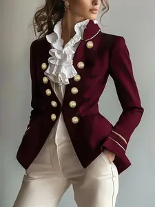 Women's New Colorblock Lapel Blazer Jacket, Slim-fit Woven Fabric Coat for Spring & Fall, Minimalist Style Aesthetic Elegant Chic Women's Outerwear, Womenswear