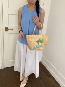 New Style Large Capacity Woven Bag, Casual Vacation Straw Bag, Beach Travel Satchel, Retro Plain Design, All Seasons