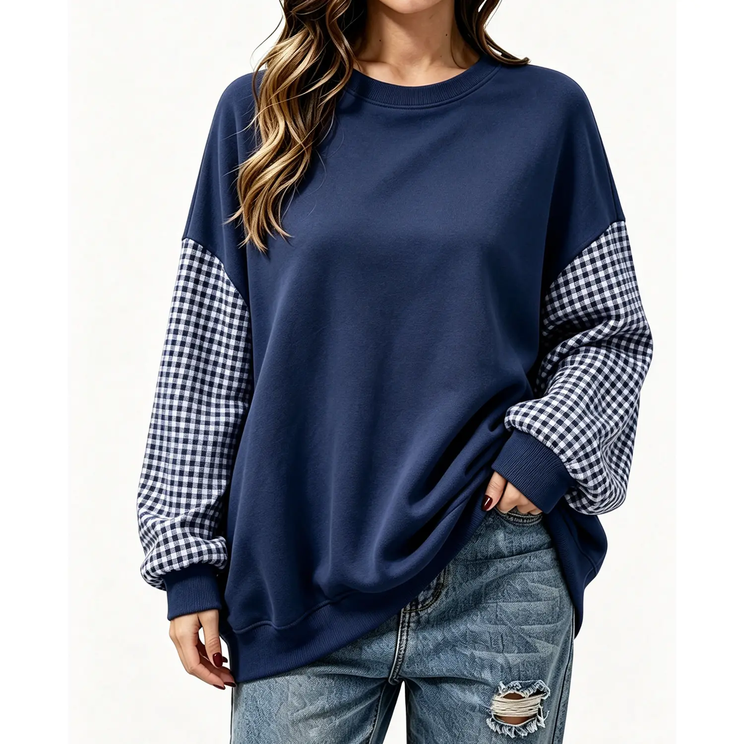 Oversized Sweatshirt for Women Fall Winter Plaid Long Sleeve Casual Pullover Top Style Trendy comfort hoodies popular hoodies sweatshirts