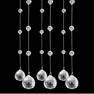Crystal Beaded Strands Clear Glass Beads Curtain Hanging Wedding Props Decor Curtain Chandelier Door String Hanging Ceiling Decoration Accessories Christmas Tree Ornaments (3.3 Feet*5pcs)
