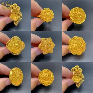 Women's Resizable Ethiopia Arab Dubai Gold-Plated Long Metal Coating Rings - Female Engagement, African Party Gift, Nigerian Costume Jewelry