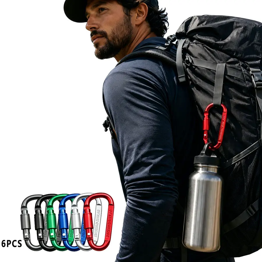 Multi-Color Aluminum Alloy Locking Carabiner Clips, D-Ring Screw Gate Keychain Hooks for Backpacks, Keys, Camping, Hiking, Travel & Everyday Carry