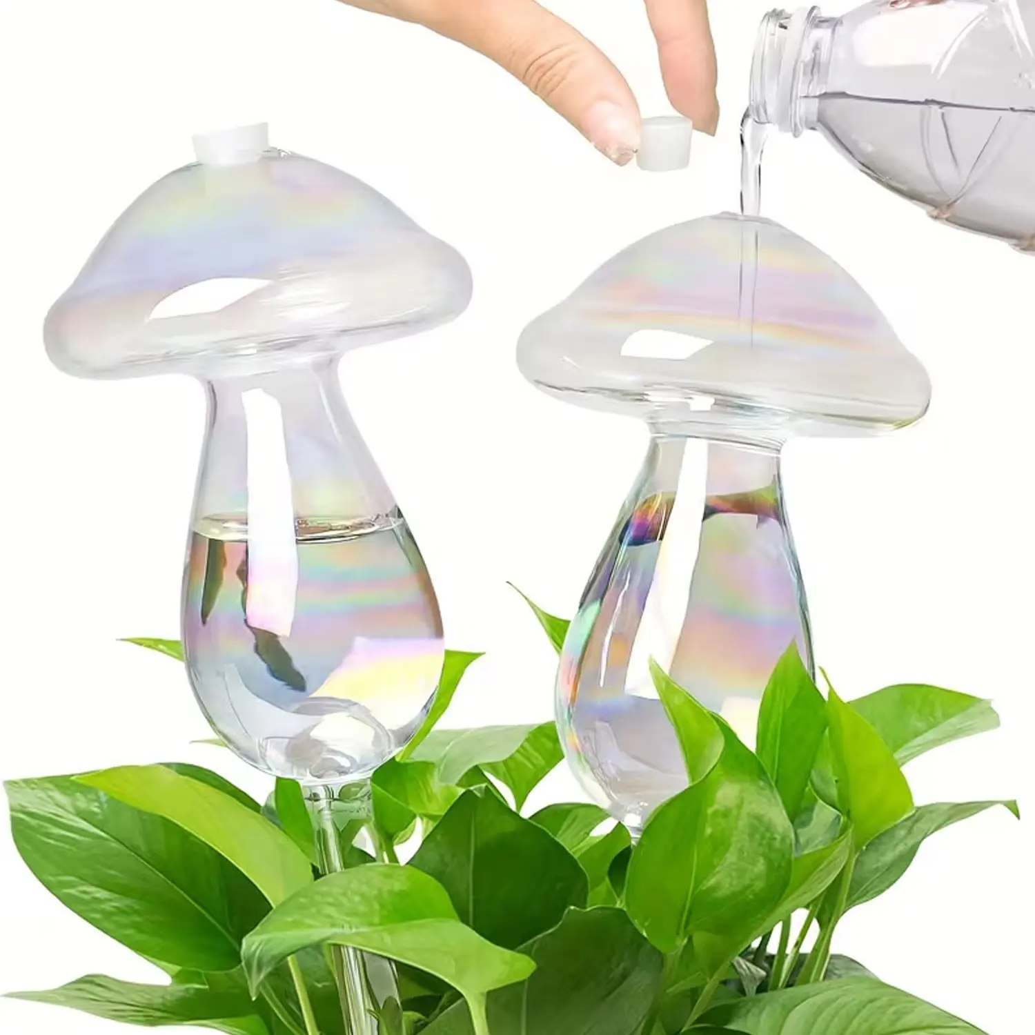 2-piece mushroom-shaped glass self-watering ball, with transparent water level design, suitable for indoor and outdoor potted plants | Holiday plant watering device | Glass plant holder | Automatic plants watering, Watering Systems