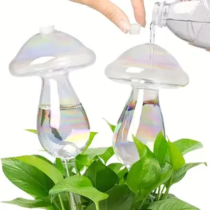 2 Mushroom Flower Watering Pots - Glass Lazy Automatic Watering System - Transparent Glass Flower Watering Pot - Gardening Automatic Irrigation System - Automatic Irrigation Equipment