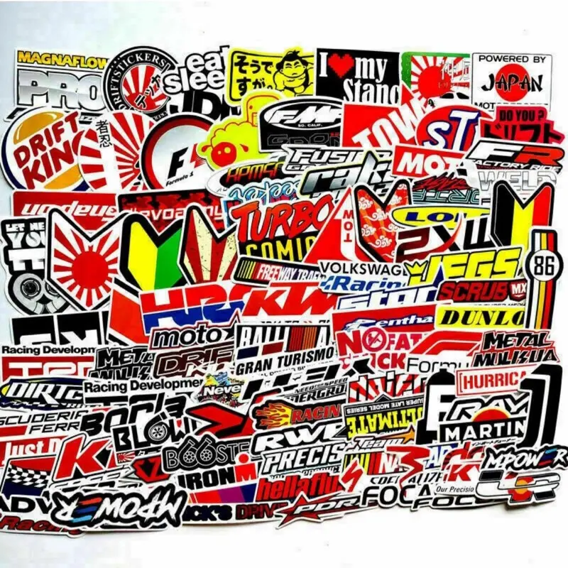 Automotive Sponsor JDM 100 Decals Stickers Pack V1 Car Racing Turbo Drift Lot Featuring Popular Brands & Designs