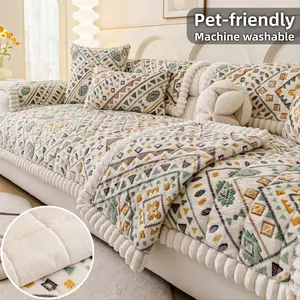 Boho Geometric Plush Sofa Cover, Sofa Couch Covers, Thickened Quilted Non-Slip Couch Cover, Universal Sofa Protector, Sofa Slipcover, Pet-Friendly & Machine Washable, All Season for Sectional L-Shape, 1-4 Seater, Chaise, Multi Sizes, Anti-Scratch