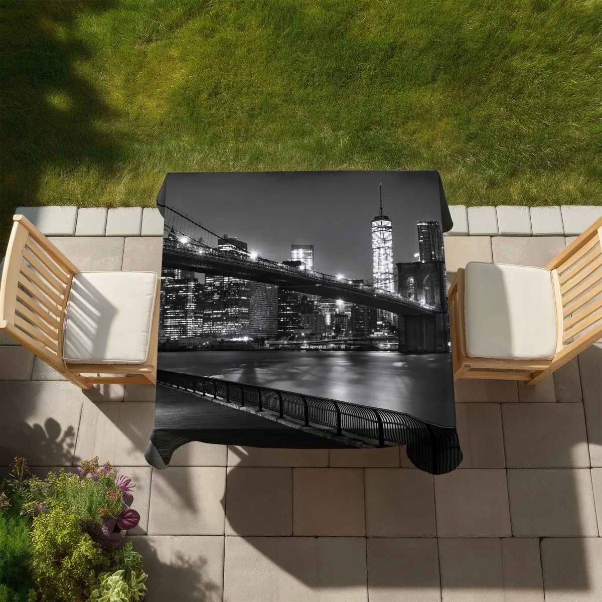360 Stand 58x58 in. City Under the Night Gray Tablecloth - Outdoor Living Furniture Picnic Table Cover, Indoor & Outdoor Decor, Weather-Resistant Tablecloths