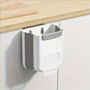 Under Cabinet Hanging Trash Can Container, No Installation Needed, Durable Plastic Kitchen Garbage Bin with Lid, Space-Saving Drawer Organizer