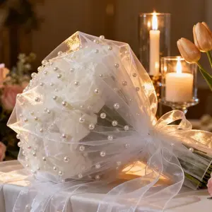 1pc Pearl Net Table Runner, 39x31in Wedding Table Decor, Artificial Pearl Tablecloth, Home Room Birthday Party Valentine Decoration