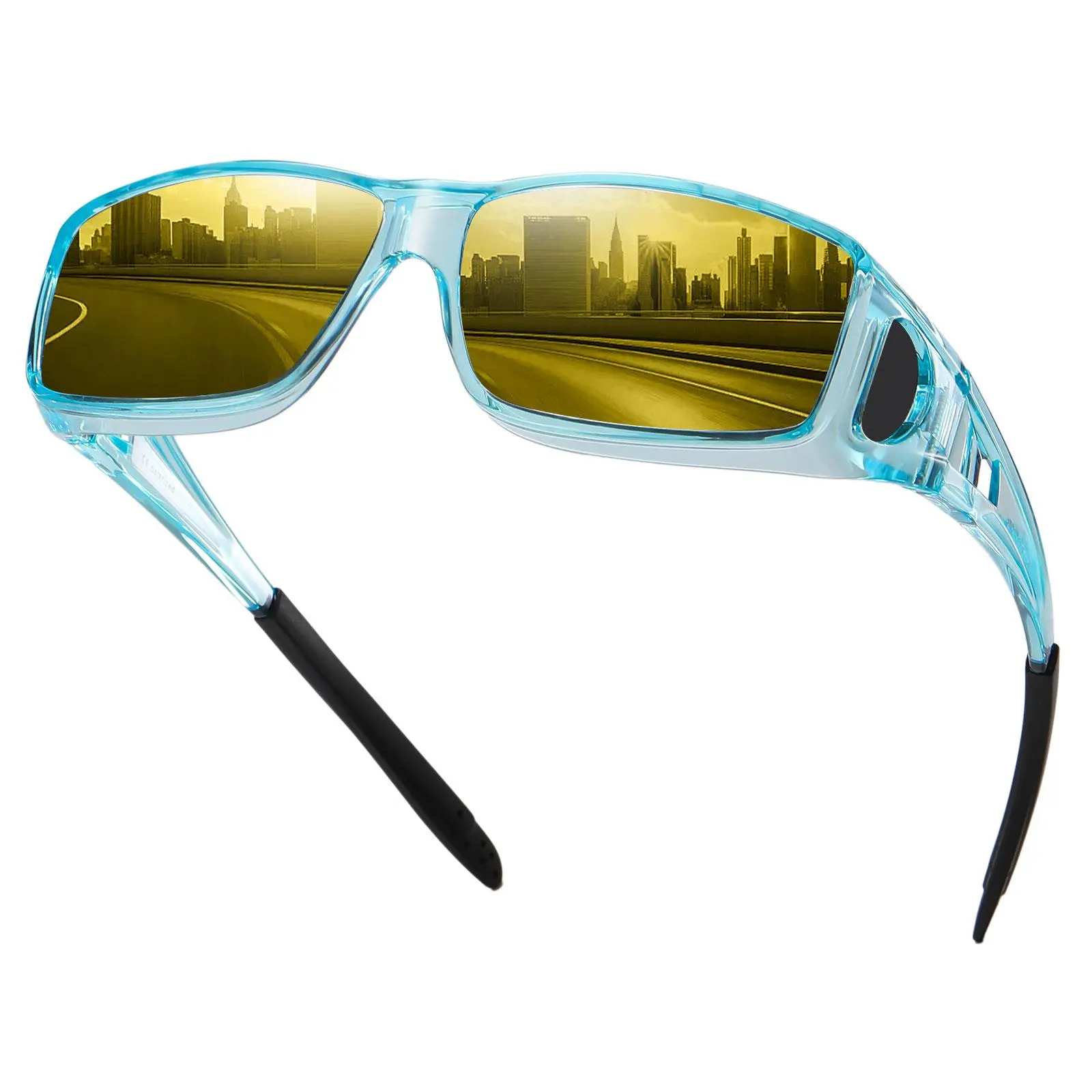 HAOLOTA Night Vision Driving Glasses Fit Over Existing Eyewear Anti-Glare Polarized Yellow Lens Unisex Design for Men Women Enhance Night Drive Safety