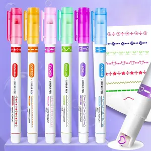 Colored Curve Highlighter Pen Set, 1 Set Flower Line Shape Highlighter Pen, Different Curve Shapes for Scrapbook Journaling Supplies Planner Art Design