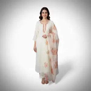 Premium  Soft Chikankari Work Fully Embroidered Kurta Tops and Dupatta with MT Hing Pant for Elegant Ethnic Wear