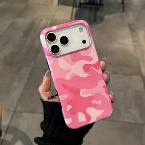 Stylish Camo Phone Case for iPhone 17 16 Pro Max 15 Plus 14 13 12, Shockproof & Trendy Design (Pink/Blue/Green Camouflage)