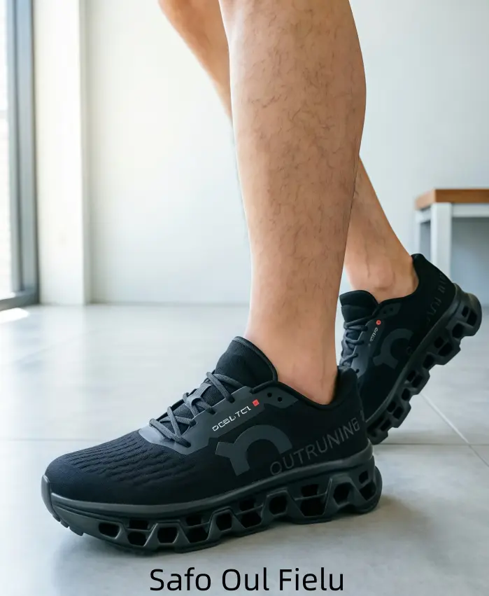 Running Shoes in Triple Black – Ultra-Lightweight Cushioned Sneakers with Hollowed-Out CloudTec Sole for Men & Women, Perfect for Marathon Training, Daily Jogging, or Urban Commute