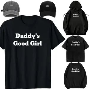 Lady's Cotton-Linen Short-Sleeve Printed Round Neck T-Shirt - Comfortable Soft "Daddy's Good Girl" Casual Everyday Garment, Women's Top