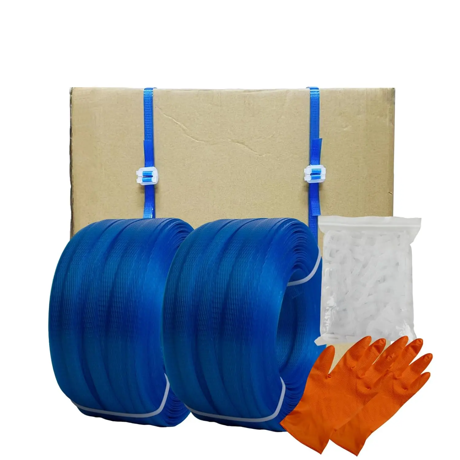Manual Banding Strapping Kit, Box Packing Strapping Tool, 660 Ft Lenght Poly Strapping belt and 200 Strapping Buckles Clips, for Packing and Shipping