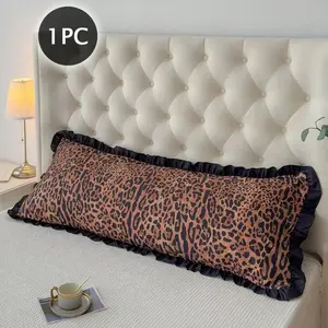 1pc 100% Polyester, Leopard Print Lace Long Pillowcase, Suitable For Bed Decoration (Without Padding)