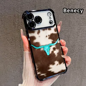 Four Corners Phone Case for iPhone 17 16 Pro Max 15 Plus 14 13 12 11 E Air Cowhide Turquoise Skull Pattern Anti-drop Cellphone Protective Durable Total Coverage Shockproof Phone Cover