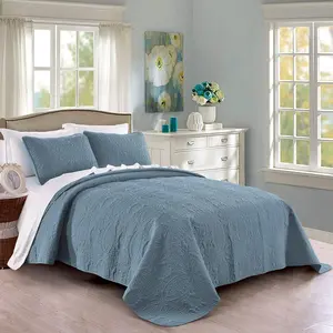 Set King/Cal King/California King Size Ash Blue - Oversized Bedspread - Soft Microfiber Lightweight Coverlet for All Season - 3 Piece Includes 1 and 2 Shams, Geometric Pattern