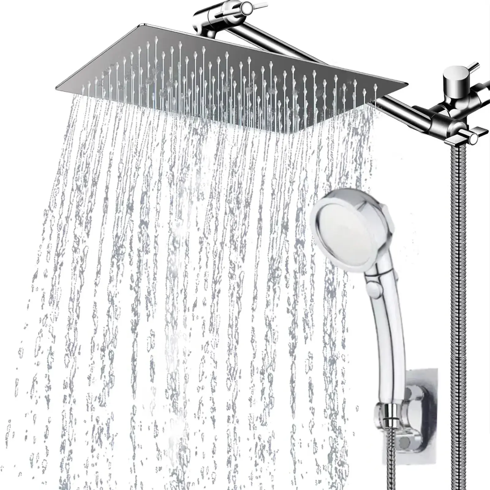 Dual Shower Head Set with Handheld, High Pressure Rainfall Shower Head Combo with 11-inch Adjustable Extension Arm and 3+1 Settings Handheld Showerhead Combo, 3-Way Shower Combo, Rain Shower Head with Handheld, Powerful Low-pressure Water Shower Spray
