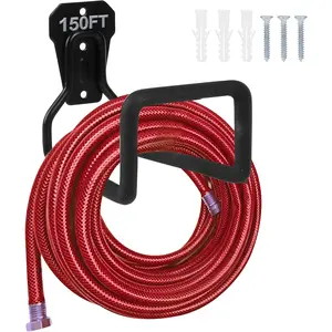 Metal Garden Hose Holder Heavy Duty Wall-Mounted Hose Hanger, Sturdy Hose Reel with Hooks for Yard, Outdoor Water Hoses & Extension Cords, Durable Outdoor Organizer for Garden