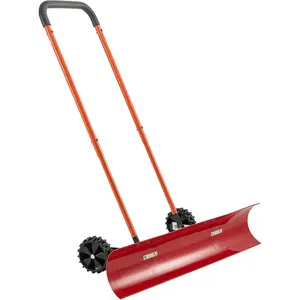 VEVOR 38-inch Snow Pusher Shovel with Wheels, Bi-Directional Heavy Duty Wheeled Push Snow Shovel for Driveway and Sidewalks with Angeled Blade